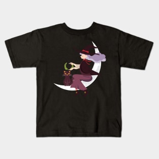 Vintage Halloween Woman And Cat Kids T-Shirt